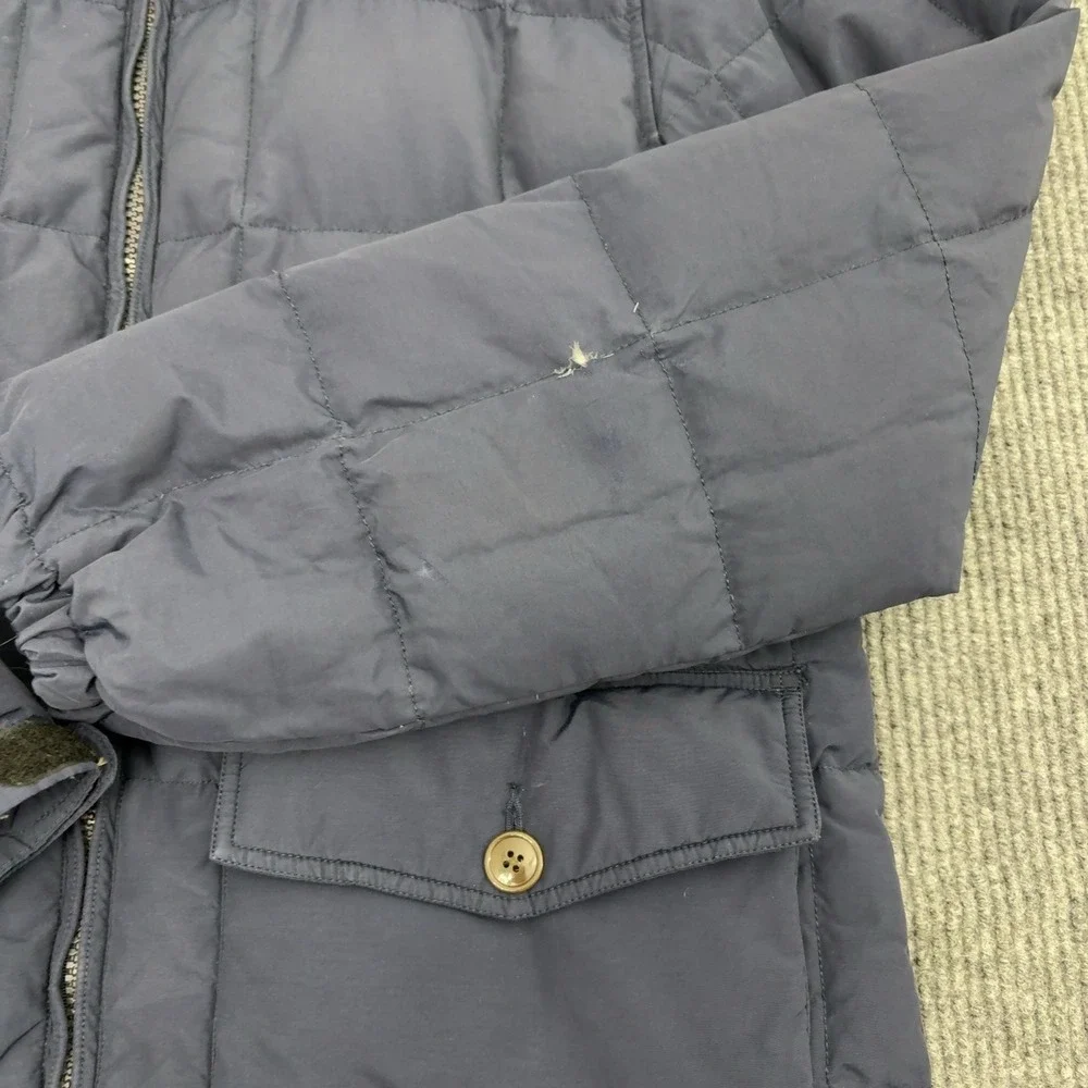 J CREW Jacket Mens L Navy Blue Cotton Nylon Down Fill Mock Neck Puffer Outdoor